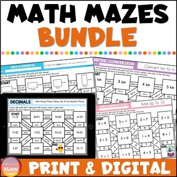 Preview of Math Mazes Printable - Winter & Summer Games Bundle