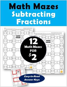 Preview of Math Mazes - Subtracting Fractions - 8 Mazes for $2!
