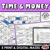 Math Mazes - Telling Time and Counting Money  - 2nd Grade 