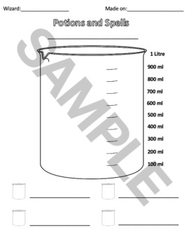 Preview of Math Measurement Magic Potions liquid (ML, L, CUPS, GALLONS, PINTS, QUARTS)