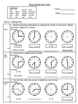 Preview of Math Measurement: Time - Diagnostic Task and Tracking