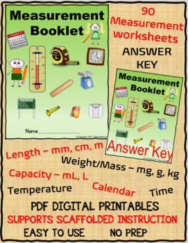 Preview of Math - Measurement Worksheets for Length, Weight, Capacity, Calendar and Time