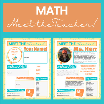 Preview of Math "Meet the Teacher" Editable on Google Slides 