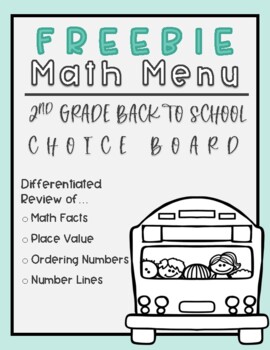 Preview of Math Menu 2nd Grade Choice Board FREEBIE