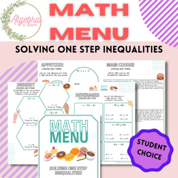 Preview of Math Menu Activity // Solving Algebraic One Step Inequalities with Integers