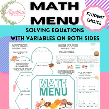 Preview of Math Menu Activity // Solving Multi-Step Equations with Variables on Both Sides