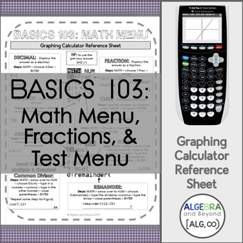 Preview of Math Menu, Fractions, and Test Menu | TI-84 Graphing Calculator Reference Sheet