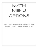 Math Menu Options - Factors