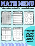 Math Menu | Printable Tools for Daily Math Lessons