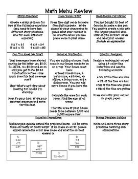 Math Menu Review #3 by Raising the Bar | TPT