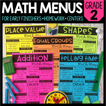 Preview of Math Menus - 2nd Grade | Choice Boards | Printable & Digital Math Worksheets