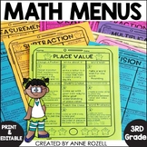 Math Menus 3rd Grade | Choice Boards | Printable & Editable Math Worksheets