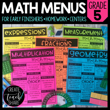 Preview of Math Menus - 5th Grade | Choice Boards | Printable & Digital Math Worksheets