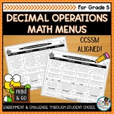 Decimal Operations Activities | Editable Math Menus for Co