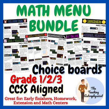 Preview of Math Menus Grade 1/2/3 | Enrichment | Choice menu | Printable & Digital