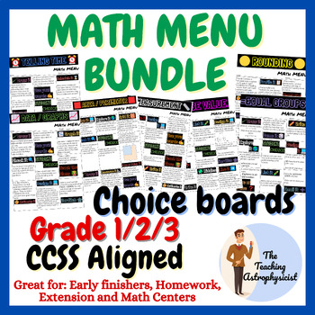 Preview of Math Menus Grade 1/2/3 | Enrichment | Choice menu | Printable Offline Version