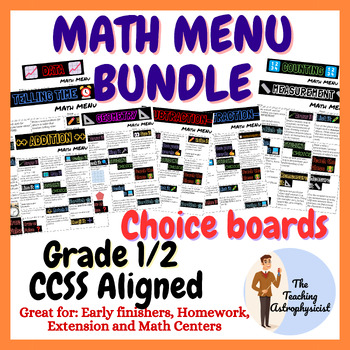 Preview of Math Menus Grade 1 / 2 | Enrichment | Choice menu | Printable & Digital