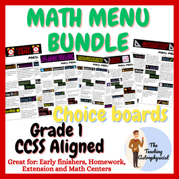 Preview of Math Menus Grade 1 | Enrichment | Choice menu | Printable & Digital