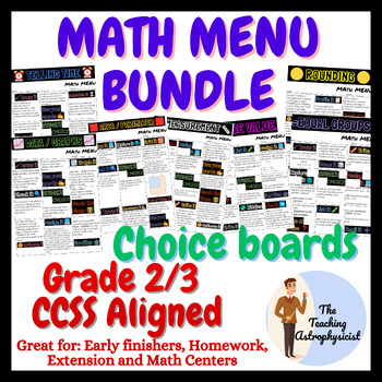 Preview of Math Menus Grade 2/3 | Enrichment | Choice menu | Printable Offline Version