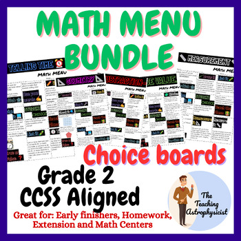 Preview of Math Menus Grade 2 | Enrichment | Choice menu Printable & Offline Version Bundle