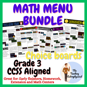 Preview of Math Menus Grade 3 | Enrichment | Choice menu | Printable & Digital