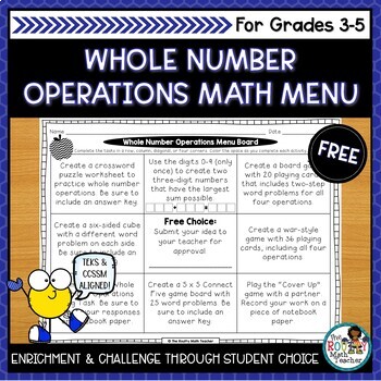 Preview of Whole Number Operations | Math Menu for TEKS Math and Common Core Math