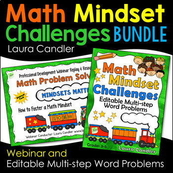 Preview of Math Mindset Challenges Bundle | Editable Multi-step Word Problems and Webinar