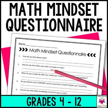 Preview of Math Mindset Questionnaire Back to School