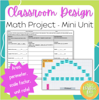 Preview of Math Mini Project - Area Perimeter Scale Factor Unit Rate - Design The Classroom