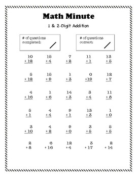 math minute addition worksheets by mrs b teachers pay teachers