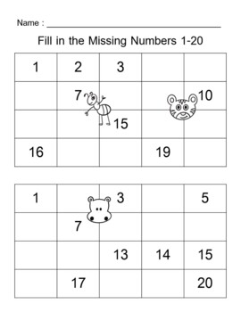 Math Missing Numbers Worksheets 1-20 / Fill in the Missing Numbers