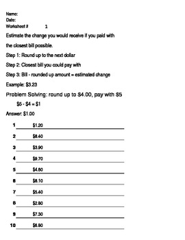 Preview of Math Money Skills - estimating change