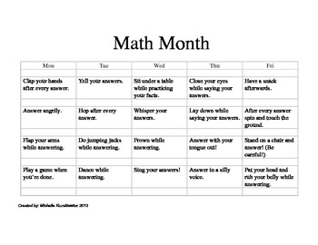 Preview of Math Month Fluency Activity