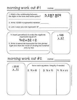 Math Morning Work - 5th Grade FREEBIE | TpT