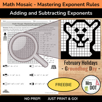 Preview of *FREEBIE* ADDING and SUBTRACTING | Math Mosaic - Mastering Exponent Rules