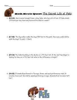 Preview of Math Movie Quest: The Secret Life of Pets