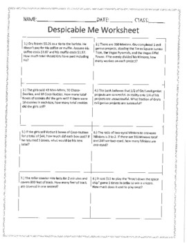 Preview of Math Movie Worksheet - Despicable Me!