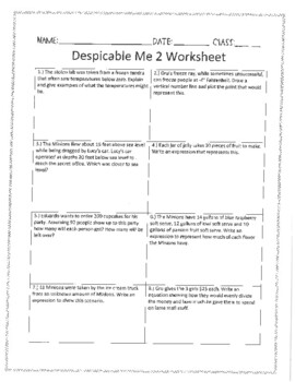 Preview of Math Movie Worksheet - Despicable Me 2!
