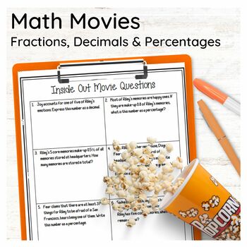 Preview of Math Movie Worksheet for Inside Out (Fractions, Decimals and Percentages)