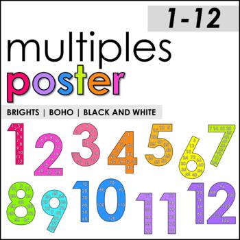 Preview of Math Multiples Poster | Bulletin Board | Brights | Boho | Black and White