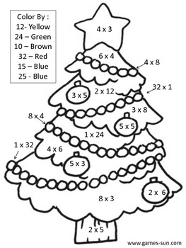 Math Multiplication Color by Answer Christmas Coloring