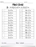 Math Multiplication & Division Quizzes 2's - 10's