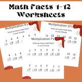 Math Multiplication Facts 1-12 Worksheets, Test Practice, Review