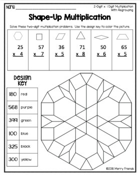 Math Multiplication Coloring Worksheets 2 Digit x 1 Digit by Merry Friends