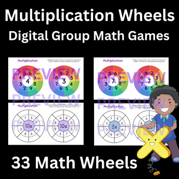 Preview of Math Multiplication Wheels Digital Slides Find Products Team Math Game NO Prep
