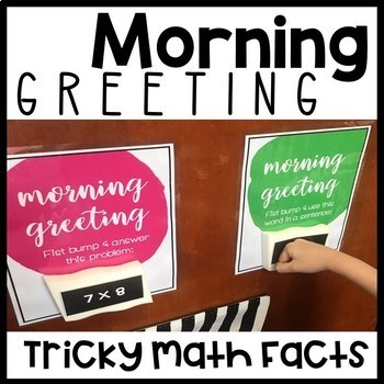 Preview of Math Facts Daily Review Activity Classroom Door Greetings Grades 4, 5, & 6
