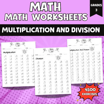 Preview of Math Multiplication and Division Worksheets Within 500, 3rd Grade Math Facts