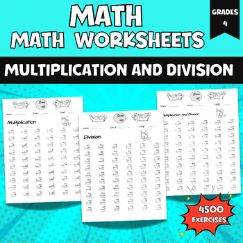 Preview of Math Multiplication and Division Worksheets Within 5000, 4th Grade Math Facts