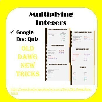 Preview of Math: Multiplying Integers Doc Quiz