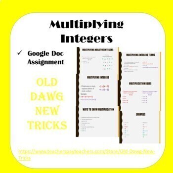 Preview of Math - Multiplying Integers Google Doc Assignment